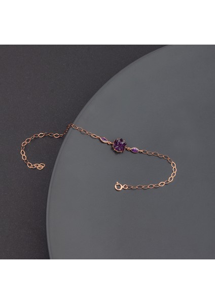 925 Ayar Gümüş Ametist Taşlı Lotus Bileklik