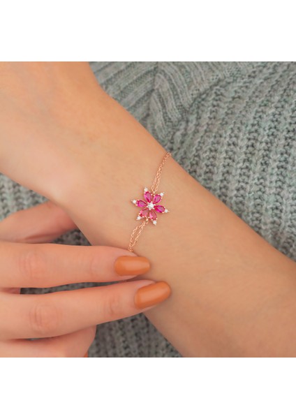 925 Ayar Gümüş Yakut Taşlı Nergis Çiçeği Bileklik modelleri