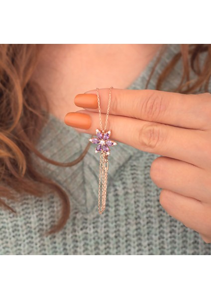 925 Ayar Gümüş Ametist Taşlı Nergis Çiçeği Bileklik