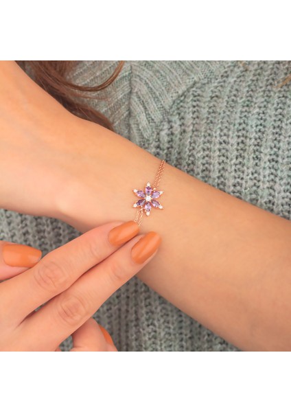 925 Ayar Gümüş Ametist Taşlı Nergis Çiçeği Bileklik modelleri