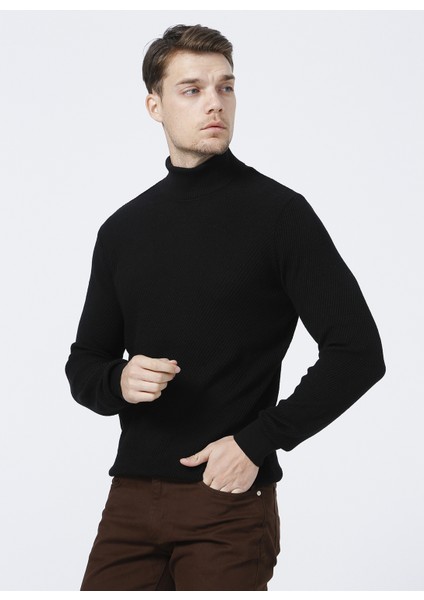 Balıkçı Yaka Basic Siyah Erkek Kazak - BENSON-Y