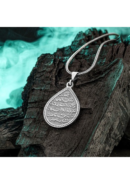 Kitmir Duası Işlemeli 925 Ayar Gümüş Erkek Kolye