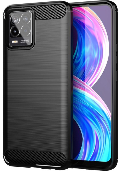 Realme 8 - Realme 8 Pro Brushed Carbon Fiber Silikon Kılıf - Siyah