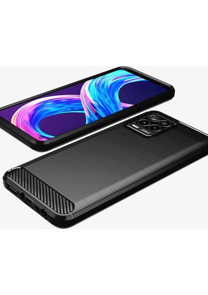 Realme 8 - Realme 8 Pro Brushed Carbon Fiber Silikon Kılıf - Siyah