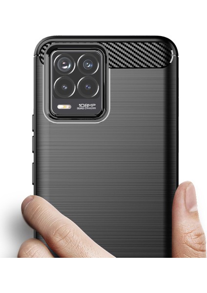 Realme 8 - Realme 8 Pro Brushed Carbon Fiber Silikon Kılıf - Siyah