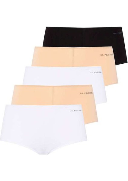 67004 Kadın Siyah-Ten-Beyaz-Ten-Beyaz 5'li Kıl Lastikli Şort Boxer