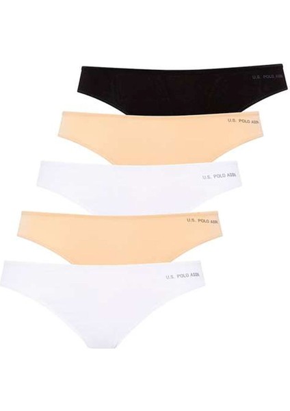 67006 Kadın Siyah-Ten-Beyaz-Ten-Beyaz 5'li Kıl Lastikli Slip