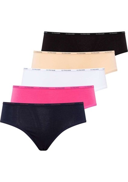 67002 Kadın Siyah-Ten-Beyaz-Fuşya-Lacivertvert 5'li Yüksek Bel Slip