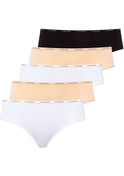 67002 Kadın Siyah-Ten-Beyaz-Ten-Beyaz 5'li Yüksek Bel Slip