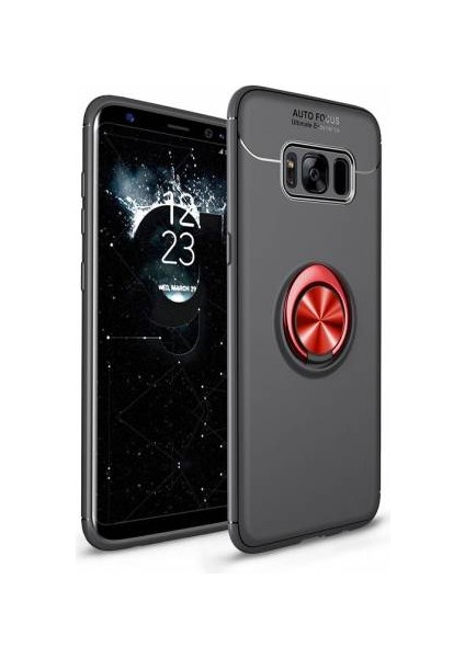 Samsung Galaxy S8 Yüzüklü Manyetik Ravel Kılıf Siyah Kırmızı