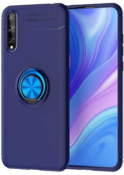 Huawei Y8P Yüzüklü Manyetik Ravel Kılıf Mavi