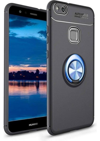 Huawei P10 Lite Yüzüklü Manyetik Ravel Kılıf Siyah Mavi