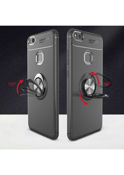 Huawei P10 Lite Yüzüklü Manyetik Ravel Kılıf Siyah Mavi modelleri