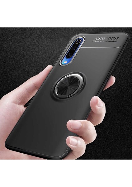 Xiaomi Mi 9 Lite Yüzüklü Manyetik Ravel Kılıf Siyah Mavi