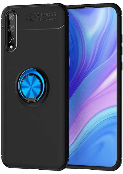 Huawei Y8P Yüzüklü Manyetik Ravel Kılıf Siyah Mavi