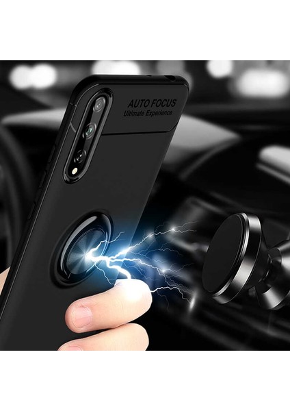 Huawei Y8P Yüzüklü Manyetik Ravel Kılıf Siyah Mavi fiyatları