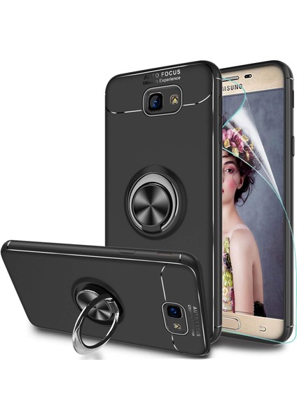 Samsung Galaxy J7 Prime Yüzüklü Manyetik Ravel Kılıf Nano Ekran Koruyucu Full Setsiyah Mavi fiyatları