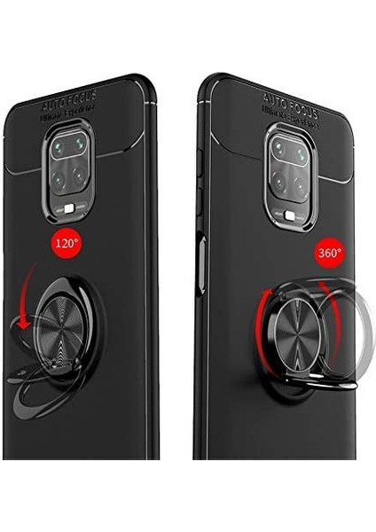 Xiaomi Redmi Note 9 Pro Yüzüklü Manyetik Ravel Kılıf Siyah