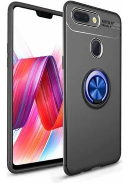 Xiaomi Mi 8 Lite Yüzüklü Manyetik Ravel Kılıf Siyah Mavi