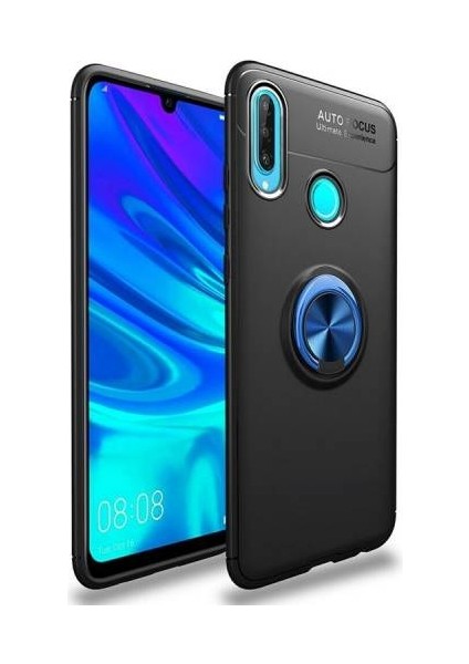 Huawei Y6 2019 Yüzüklü Manyetik Ravel Kılıf Siyah Mavi