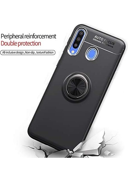 Huawei Y6 2019 Yüzüklü Manyetik Ravel Kılıf Siyah Mavi