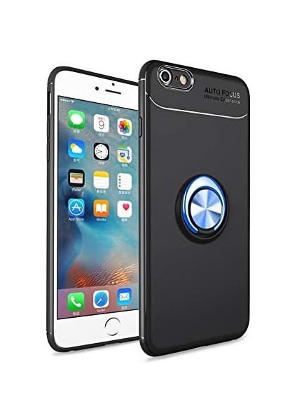 iPhone 6 Plus Yüzüklü Manyetik Ravel Kılıf Nano Ekran Koruyucu Full Setsiyah Mavi