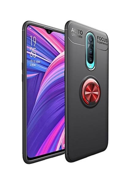 Oppo RX17 Pro Yüzüklü Manyetik Ravel Kılıf Nano Ekran Koruyucu Full Setsiyah Kırmızı
