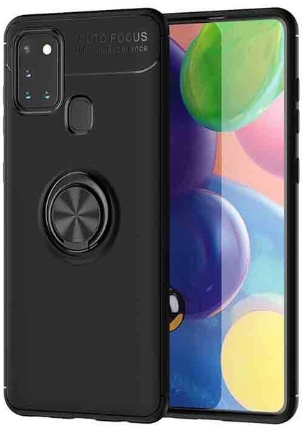 Samsung Galaxy M31S Yüzüklü Manyetik Ravel Kılıf Nano Ekran Koruyucu Full Setsiyah