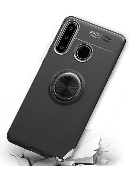 Huawei Y6P Yüzüklü Manyetik Ravel Kılıf Siyah Kırmızı