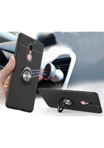 Xiaomi Redmi Note 4x Yüzüklü Manyetik Ravel Kılıf Siyah Kırmızı