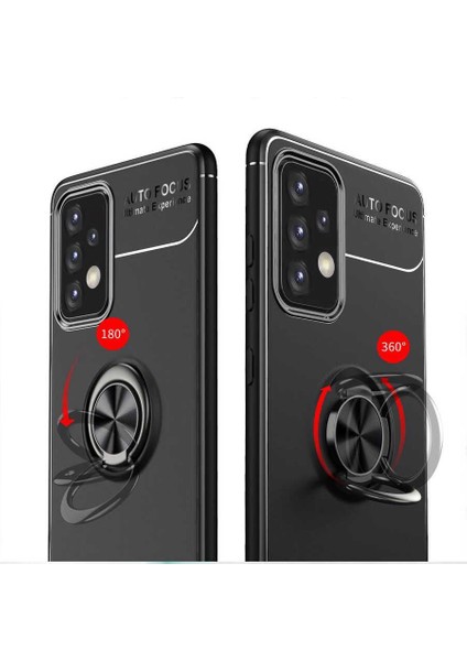 Samsung Galaxy A52 Yüzüklü Manyetik Ravel Kılıf Nano Ekran Koruyucu Full Setsiyah Mavi modelleri