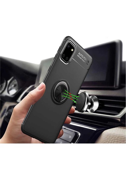 Samsung Galaxy Note 10 Lite Yüzüklü Manyetik Ravel Kılıf Siyah Mavi fiyatları