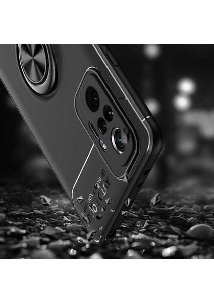 Xiaomi Redmi Note 10 Pro Yüzüklü Manyetik Ravel Kılıf Siyah Kırmızı fırsatları