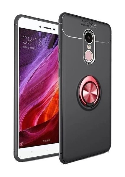 Xiaomi Redmi Note 4 Yüzüklü Manyetik Ravel Kılıf Nano Ekran Koruyucu Full Setsiyah Kırmızı
