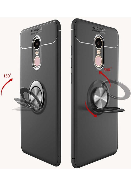 Xiaomi Redmi Note 4 Yüzüklü Manyetik Ravel Kılıf Nano Ekran Koruyucu Full Setsiyah Kırmızı modelleri