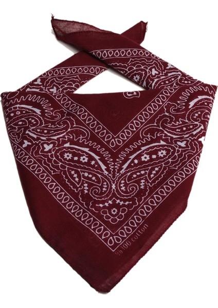 Ükb-Bordo Şal Desen Damla Tasarım Kare Bandana