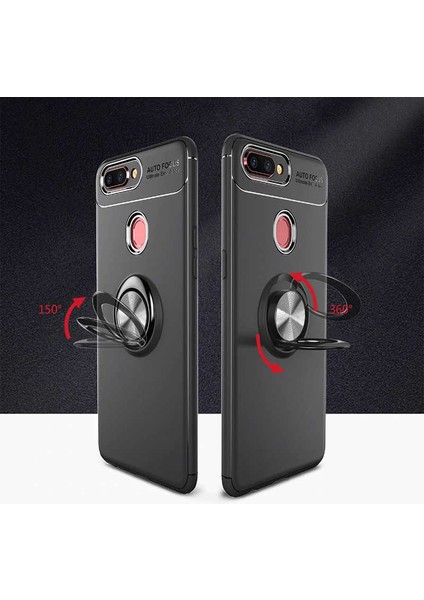 Oppo A12 Yüzüklü Manyetik Ravel Kılıf Nano Ekran Koruyucu Full Setsiyah Mavi fırsatları