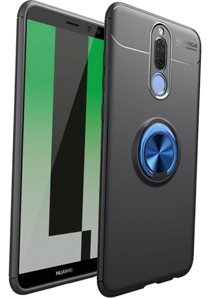 Huawei Mate 10 Lite Yüzüklü Manyetik Ravel Kılıf Nano Ekran Koruyucu Full Setsiyah Mavi