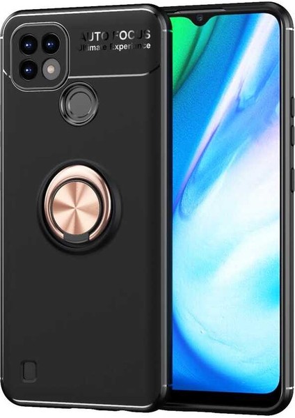 Realme C21 Yüzüklü Manyetik Ravel Kılıf Siyah Bronz