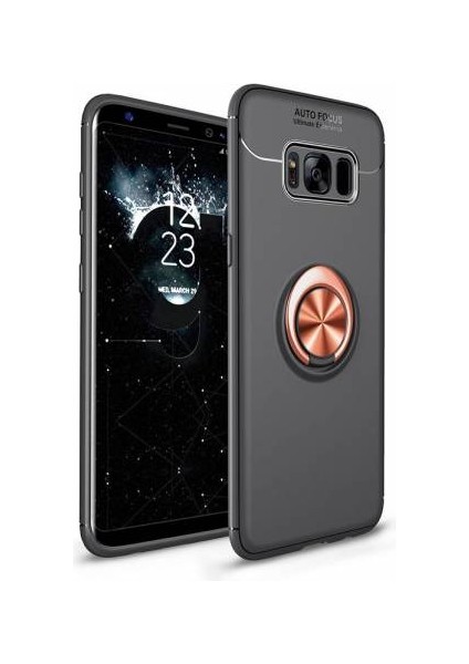 Samsung Galaxy S8 Yüzüklü Manyetik Ravel Kılıf Siyah Bronz