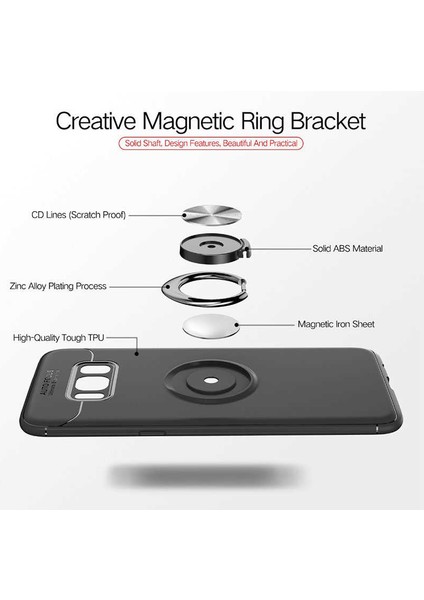 Samsung Galaxy S8 Plus Yüzüklü Manyetik Ravel Kılıf Nano Ekran Koruyucu Full Setsiyah Bronz
