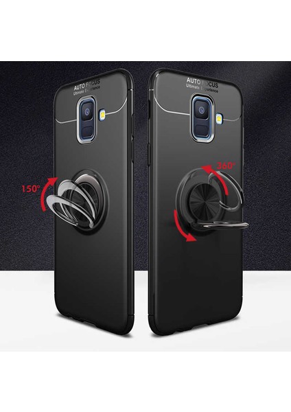 Samsung Galaxy A6 2018 Yüzüklü Manyetik Ravel Kılıf Siyah Bronz