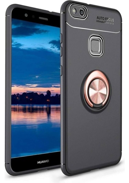 Huawei P10 Lite Yüzüklü Manyetik Ravel Kılıf Siyah Bronz