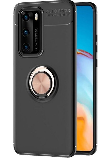 Huawei P40 Yüzüklü Manyetik Ravel Kılıf Siyah Bronz