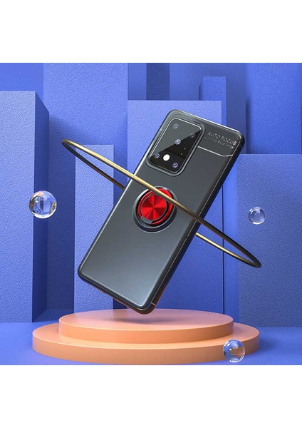 Samsung Galaxy S20 Ultra Yüzüklü Manyetik Ravel Kılıf Nano Ekran Koruyucu Full Setsiyah Bronz fiyatları