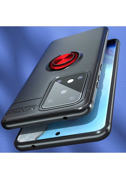 Samsung Galaxy S20 Ultra Yüzüklü Manyetik Ravel Kılıf Nano Ekran Koruyucu Full Setsiyah Bronz modelleri