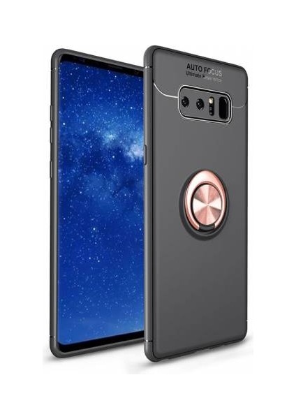 Samsung Galaxy Note 8 Yüzüklü Manyetik Ravel Kılıf Nano Ekran Koruyucu Full Setsiyah Bronz