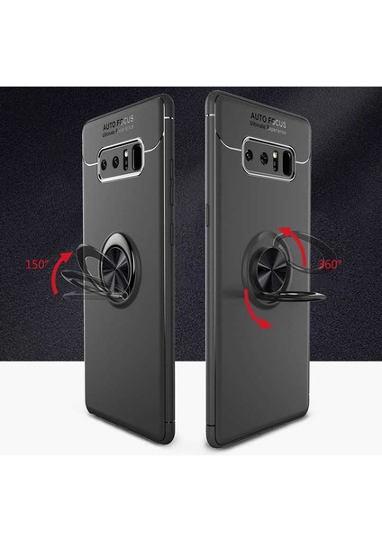 Samsung Galaxy Note 8 Yüzüklü Manyetik Ravel Kılıf Nano Ekran Koruyucu Full Setsiyah Bronz modelleri