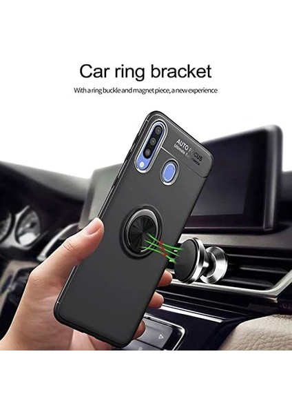 Huawei Y6 2019 Yüzüklü Manyetik Ravel Kılıf Nano Ekran Koruyucu Full Setsiyah Bronz
