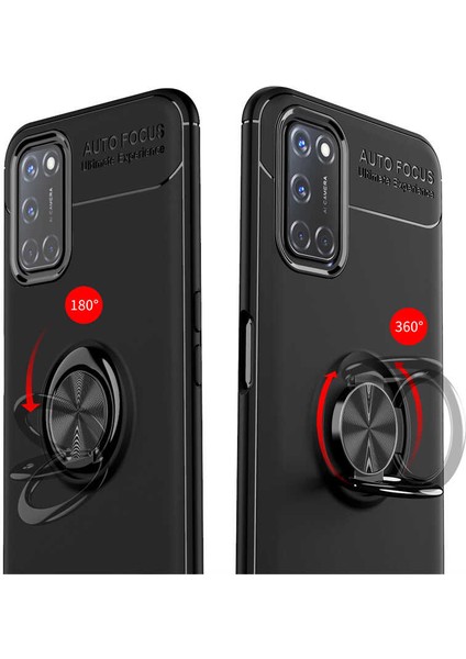 Oppo A52 Yüzüklü Manyetik Ravel Kılıf Nano Ekran Koruyucu Full Setsiyah Bronz modelleri